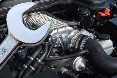 Powerful V8 supercharged car engine